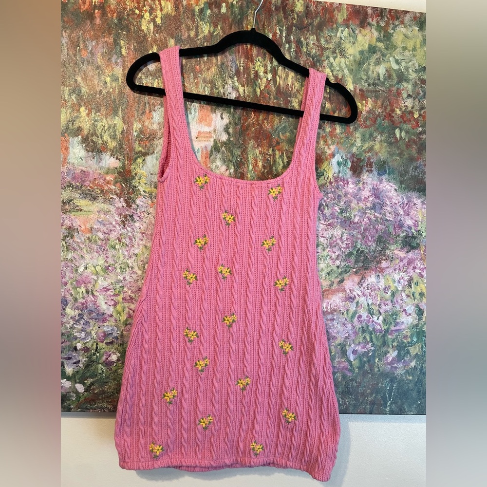 Zara Pink Knit Tank Top with Yellow Floral Accents